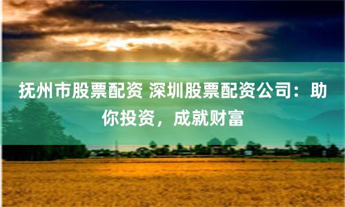 抚州市股票配资 深圳股票配资公司：助你投资，成就财富